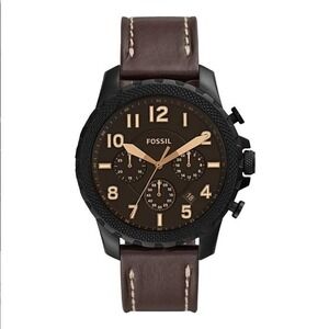 Fossil Bowman FS5601 Chronograph Men's 44mm Quartz Brown Leather Watch Engraved